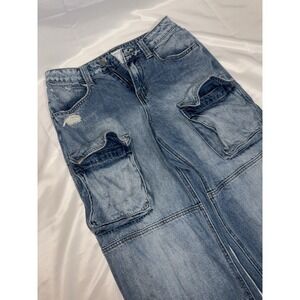 Forever 21 Women's Denim Cargo Oversized Double Knee Jeans Size 26 Distressed
